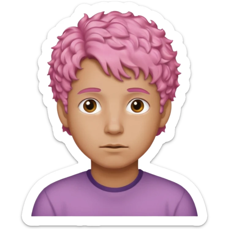 man with short, curly pink hair, light brown skin, and a neutral facial expression. sticker