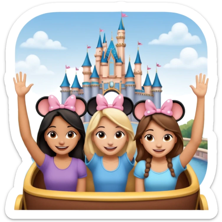 Como si quatro chicas estuvieran en una atracción de Disney con lsas manos levantadas  sticker