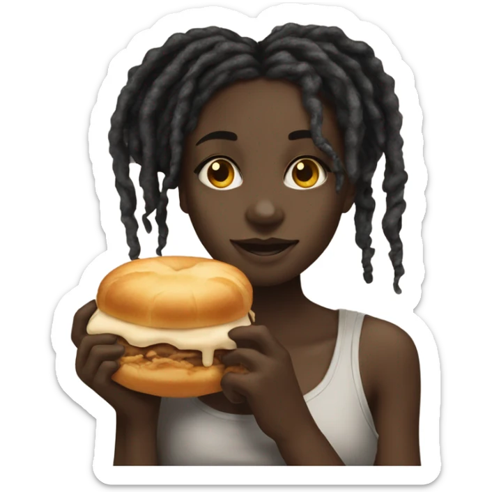 Pretty darkskin Black girl with dreads eating a honeybun sticker