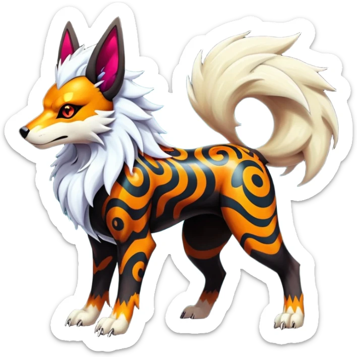 Shiny Gothic Exotic Punk’ish Cool Colorful Epic Futuristic Houndoom-Arcanine-Zorua-Torracat-Pokémon-Fakémon-hybrid-creature sticker