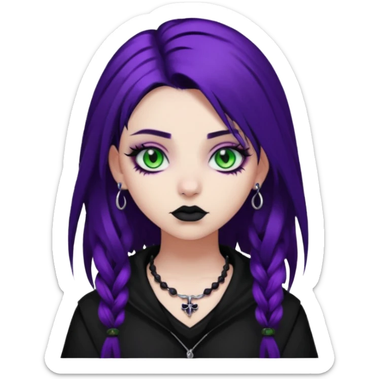 Goth girl with black and purple split dye hair green eyes and piercings  sticker