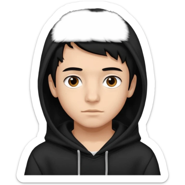 Chłopak ciemno brązowe oczy czarne włosy bluza czarna i taki bardziej żeby wyglądał na 16 latka sticker