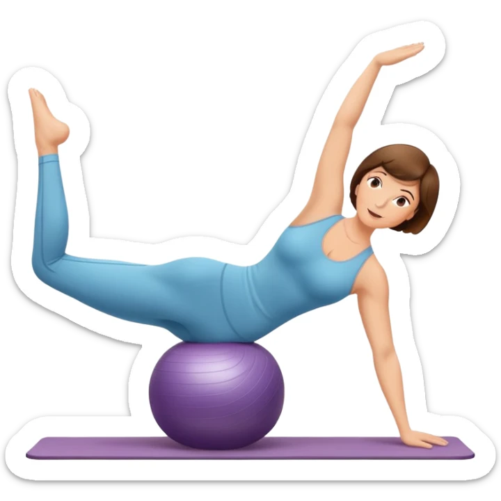 Pretty, sexy, mature, slightly curvy white Woman with short brown hair doing Pilates exercises  sticker