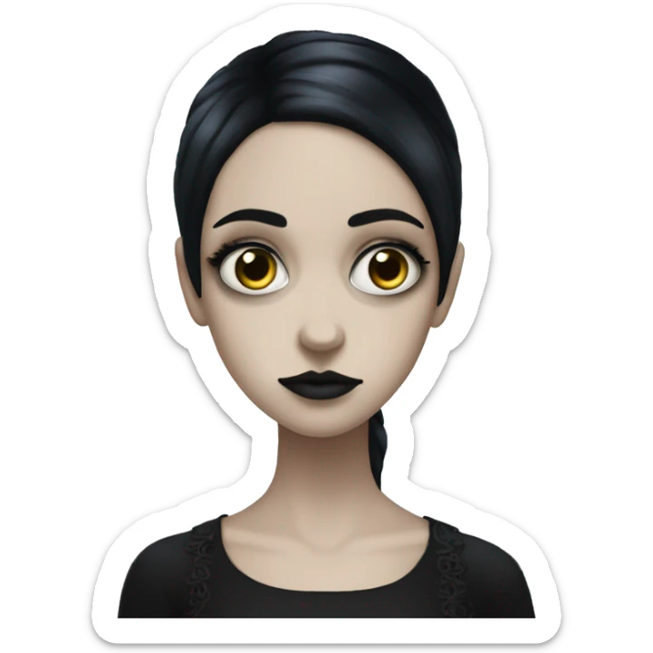 gothic pale girl with black hair and big eyes sticker