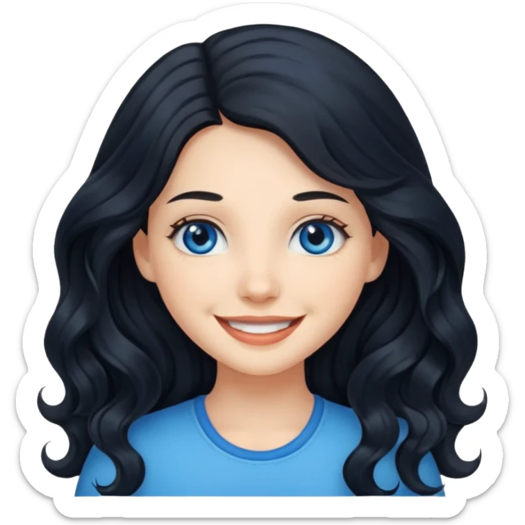 Please generate a portrait of a pretty girl with long, wavy, black hair. She's smiling. sticker