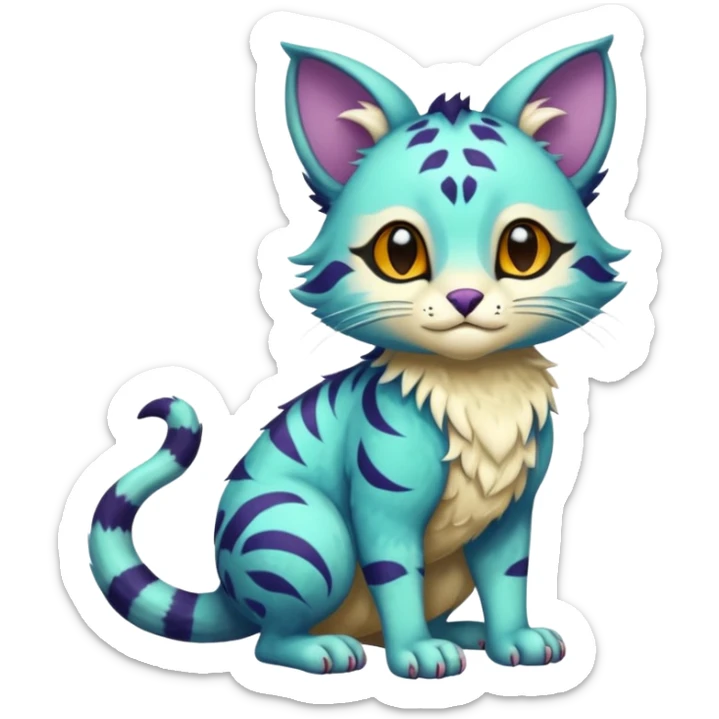 Randomly colored fantasy feline-marsupial-critter-vernid-fursona animal creature full body with intricate markings  sticker