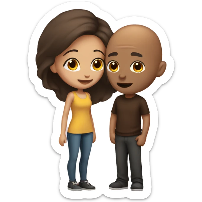 Brown Bald guy and girl with dark brown hair kissing sticker