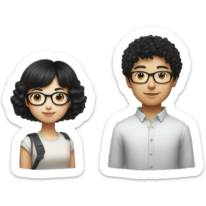 Chinese curly haired boy with glasses with a straight black haired girl sticker