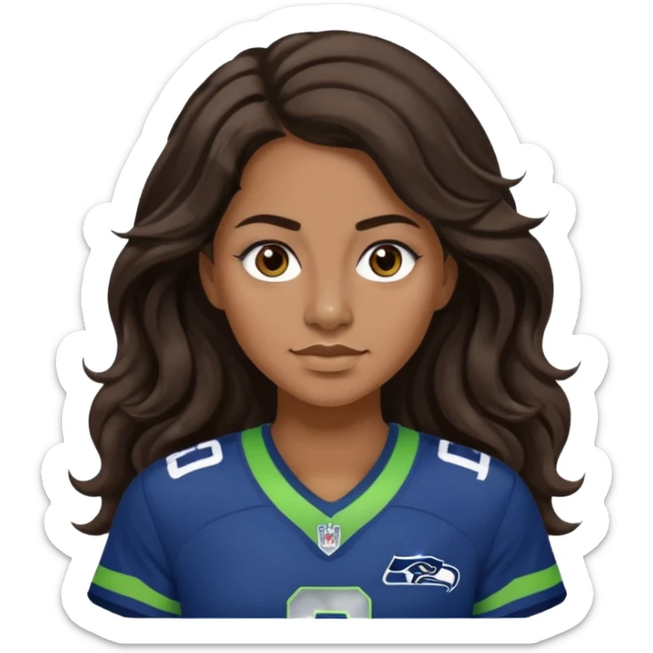 Long wavy Dark brown hair, brown eyes with small nose ring of seahawks fan women sticker