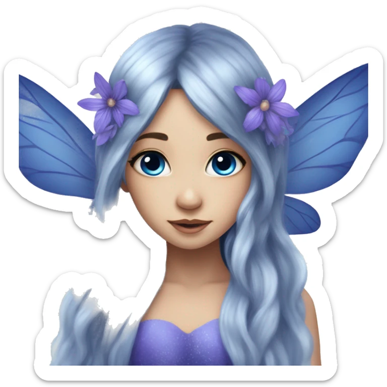 Beautiful, blue flower, fairy, blue, silver, purple, long hair, big wings sticker