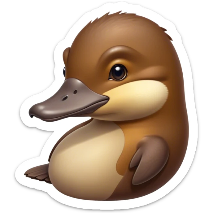 Cinematic Noble Platypus Portrait Emoji, Poised and regal, with a uniquely streamlined build and a sleek brown fur, a distinctive flat duckbill and broad, beaver-like tail, deep-set soulful eyes full of wonder, Simplified yet sharp and sophisticated features, highly detailed, glowing with a soft, dignified glow, high shine, intelligent and enigmatic, stylized with an air of aquatic curiosity, focused and attentive, soft glowing outline, capturing the essence of a watchful and confident oddity, so majestic it feels as though it could glide out of the screen with effortless authority! sticker