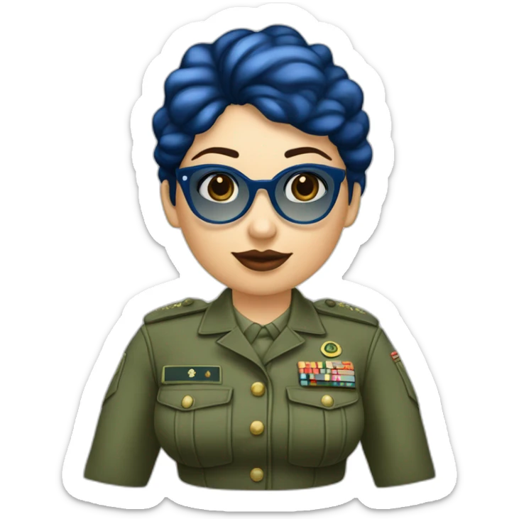 Mujer morena gordita gafas azules cara morena militar sticker