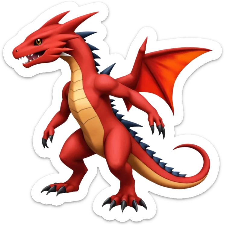 Handsome cool badass edgy Guilmon-Charmeleon-Salandit-Latias-Garchomp-Pokémon-Fakémon-fusion-hybrid-creature, full body sticker