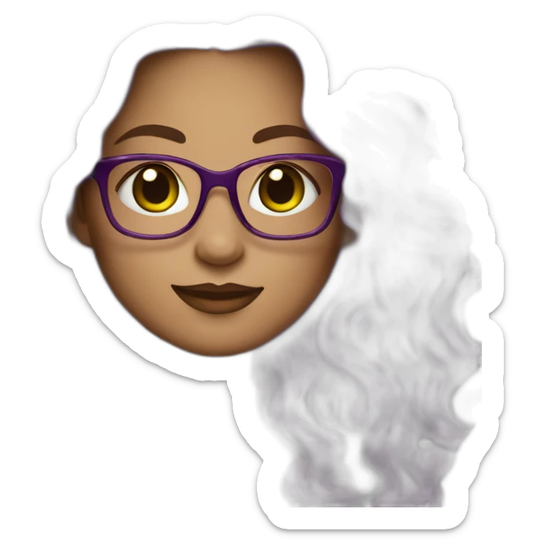 curvy-woman-purple-long-wavy-hair-green-eyes-square-glasses-white sticker