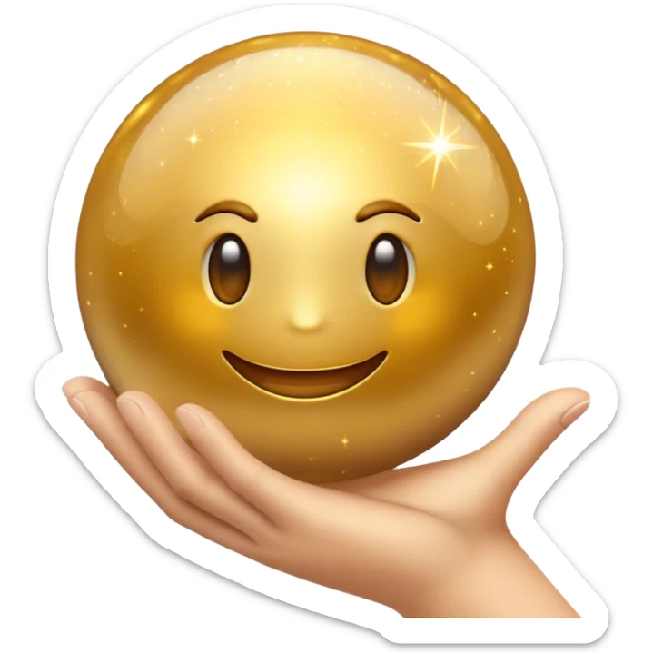 Cinematic realistic emoji depicting a golden colored magic ball sparkling in your hands sticker