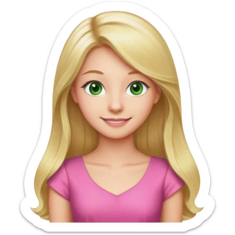 long blonde hair, real estate broker, 20 years old, green eyes, cute pink corporate dress sticker