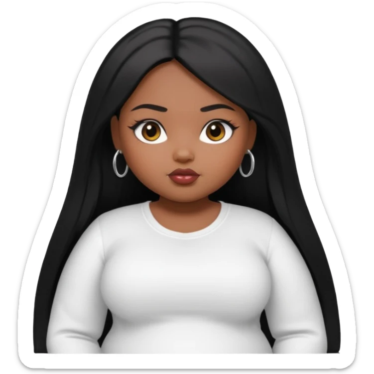 fat dark pretty bratz girl with black straight hair and white full sleeve sticker