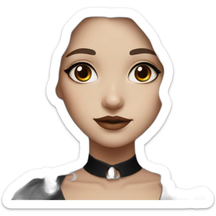 white hair girl with black gothic dress brown eyes with freckles sticker