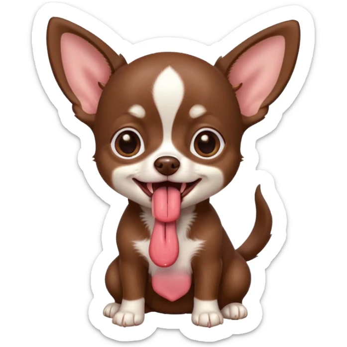 Generate an emoji of a chocolate-colored Chihuahua puppy with its tongue sticking out sticker