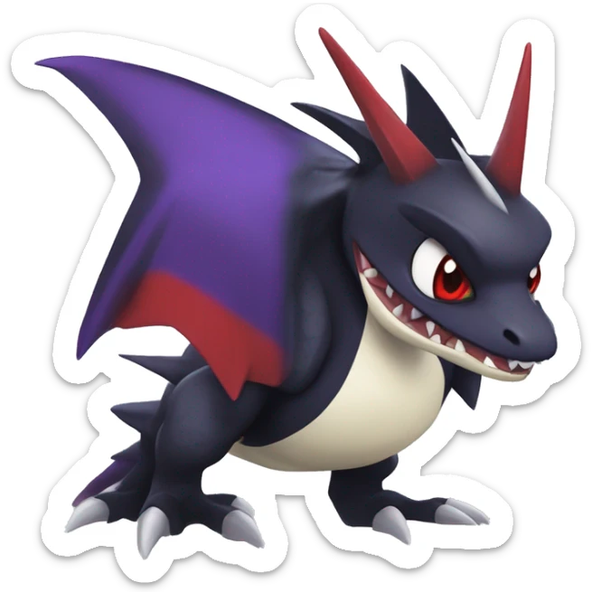 Black Cool Edgy Nargacuga-Garchomp-Noivern-Noibat Fakémon  with White and Red and purple and black Edgy markings sticker