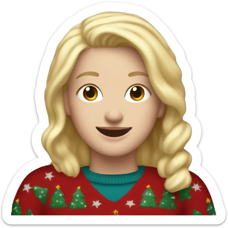 Happy white woman with blonde hair and christmas jumper and blue jeans  sticker