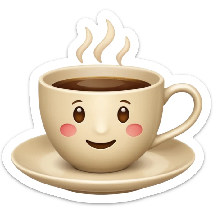 classic coffee cup and saucer emoji, light beige, Apple emoji style, no text sticker