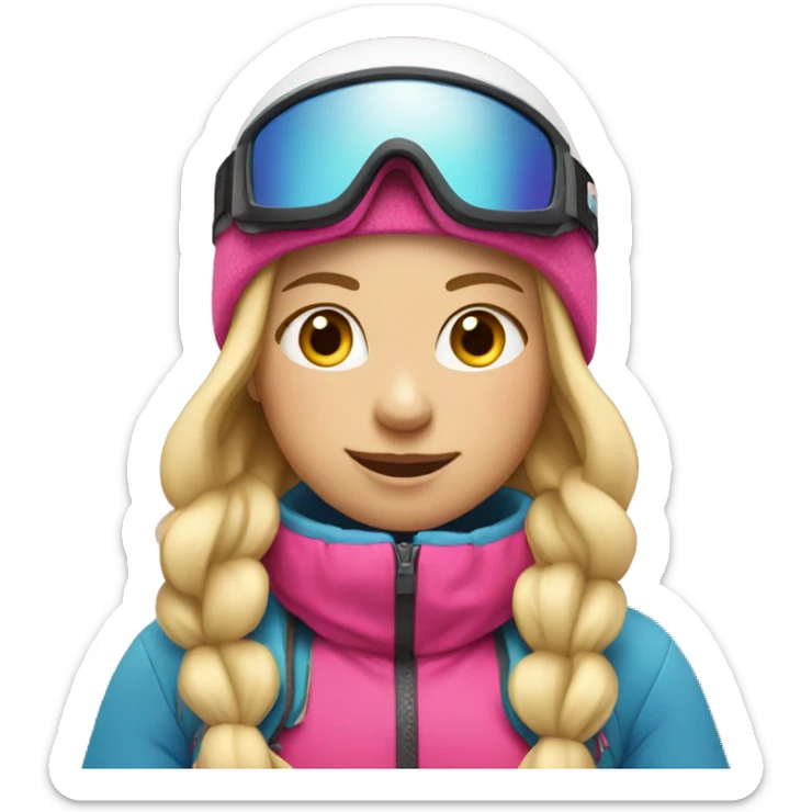 Skier girl with blonde hair and pink gear  sticker