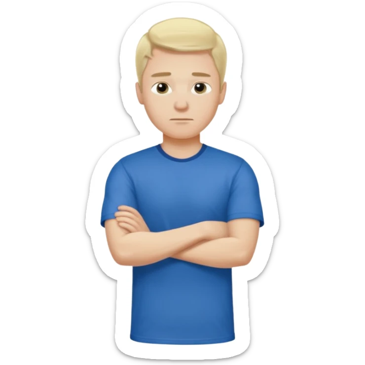 Pale blond man in blue football t shirt crossed arms from cold sticker