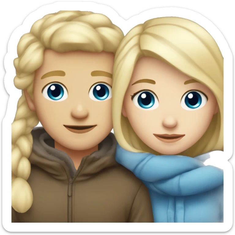 blonde girl cuddling with blonde boy blue eyed winter time sticker