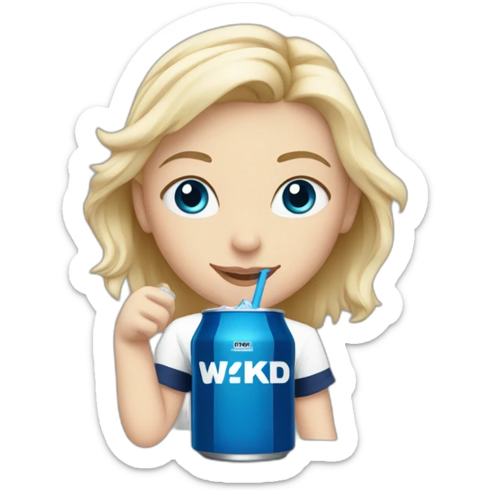 Blonde girl with blue eyes holding a blue wkd drink and wearing a Scotland football tshirt sticker