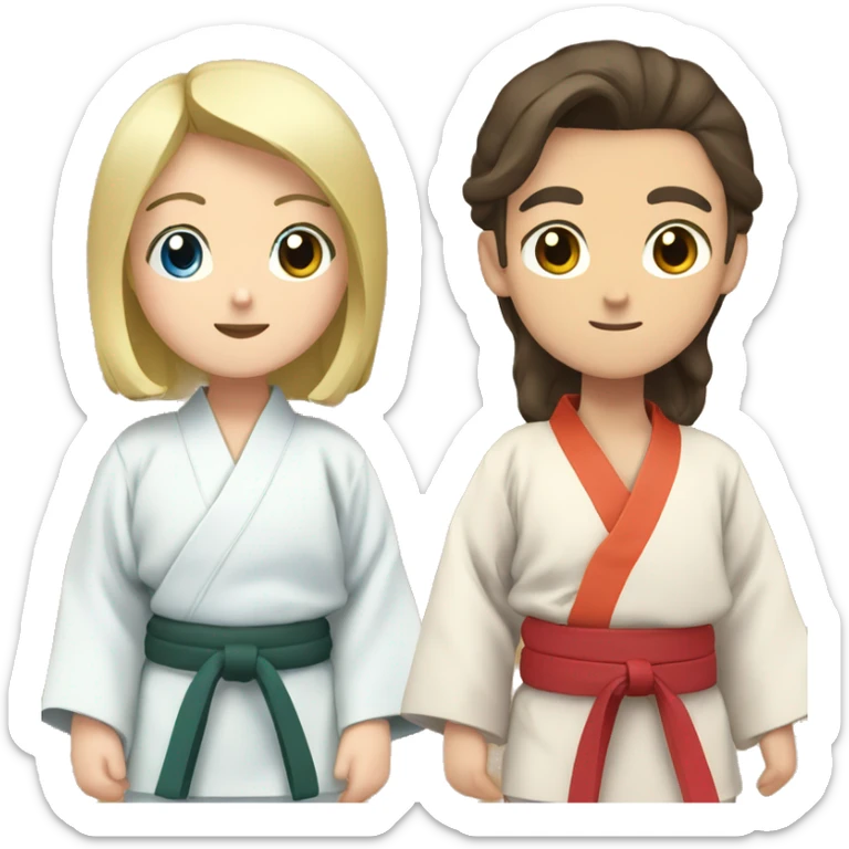 Man with  dark brown hair, and  blonde girl blue eyes in kimono judo sticker