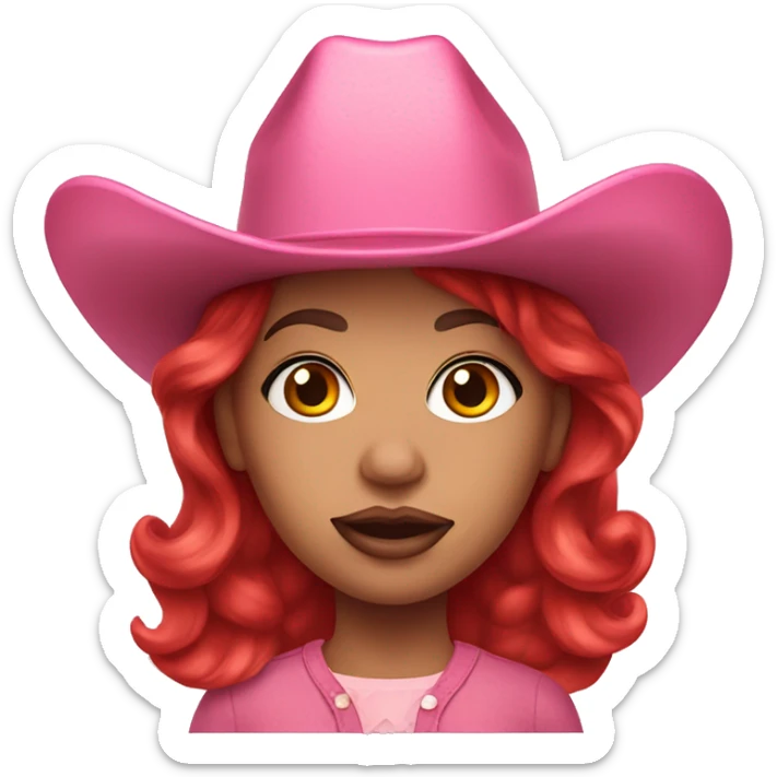 Red hair girl with drag queen makeup wearing a pink cowboy hat sticker
