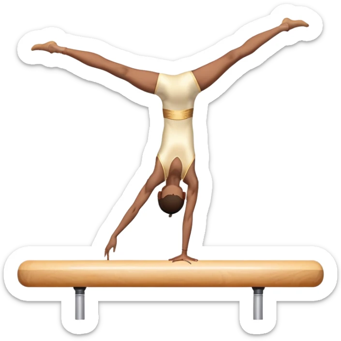 An artistic emoji of a professional sports acrobat performing a stunning balance pose on a narrow beam. The acrobat showcases perfect control, flexibility, and strength, executing an elegant handstand. The background features a bright gymnastics arena with spotlights. sticker