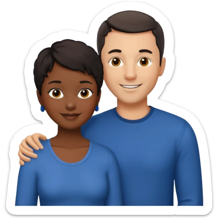 mixte couple black girl  with very short hair , dark haired white man around 40 years old sticker