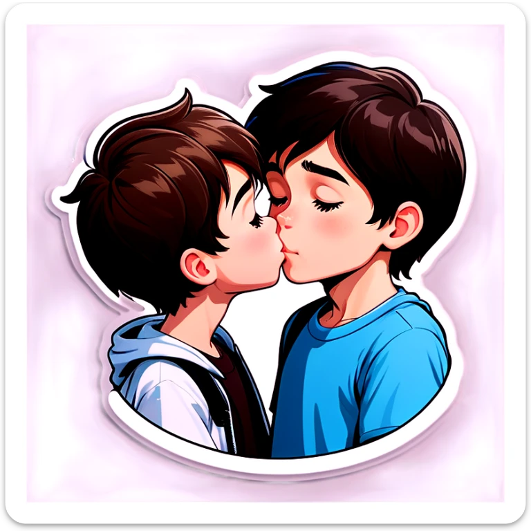 A brown hair boy that’s white kissing a black hair slightly older boy that’s white sticker