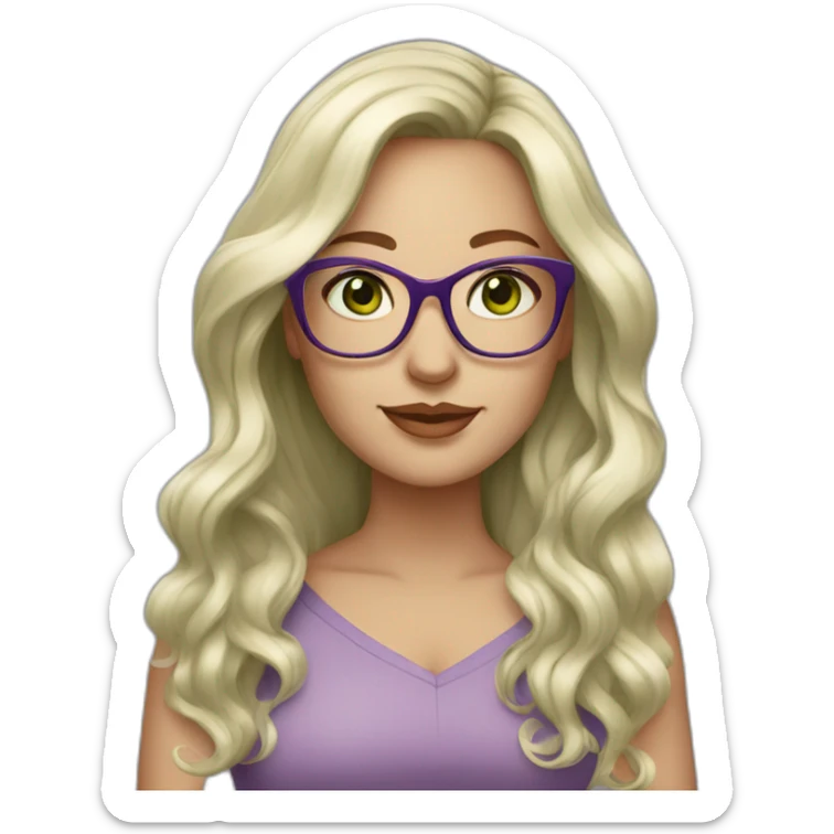 White-curvy-woman-purple-long-wavy-hair-green-eyes-square-glasses sticker