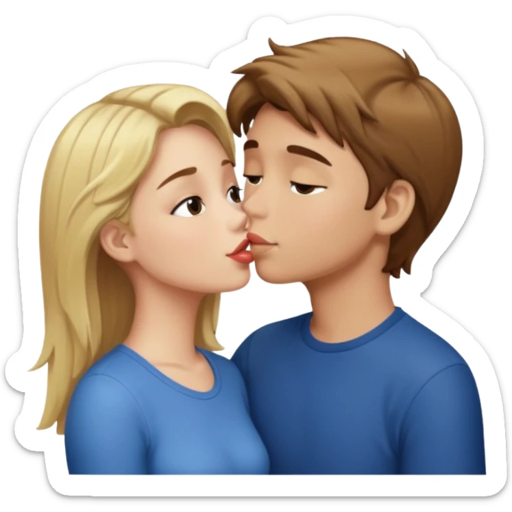 blonde girl and brown hair boy kissing sticker