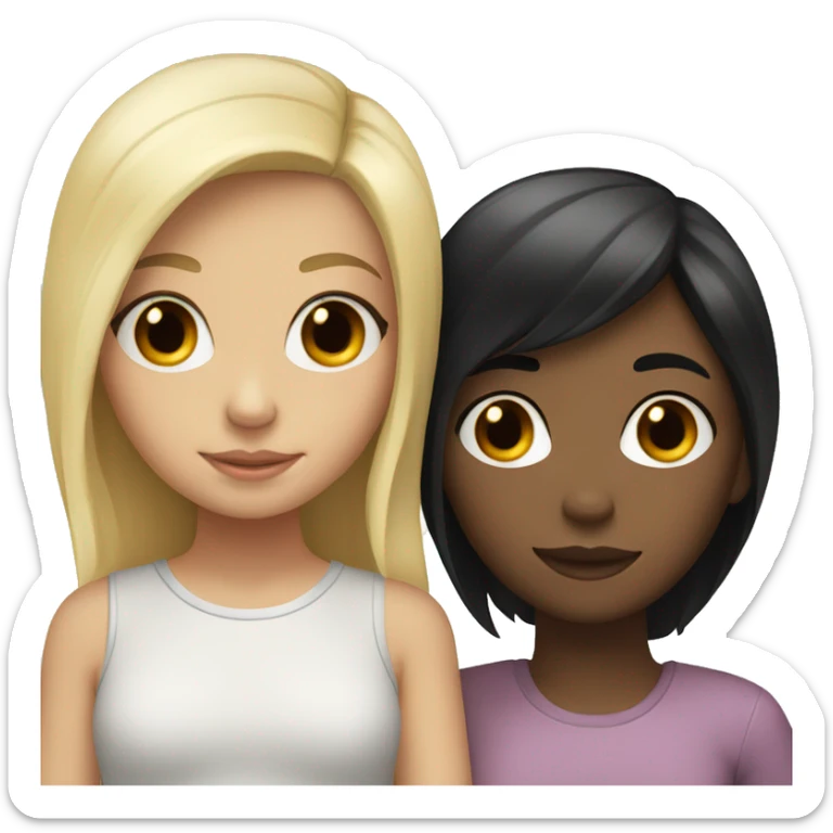 girl with black hair hugs girl with blonde hair  sticker