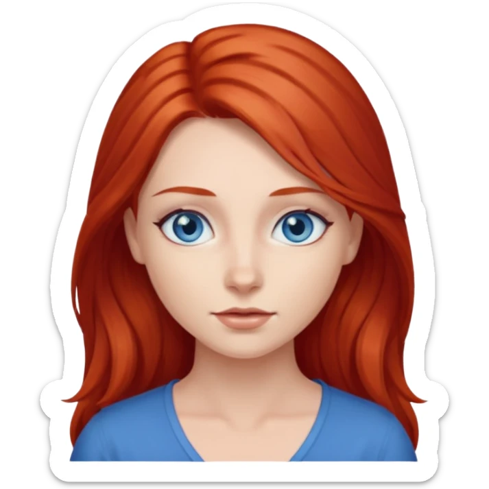 woman with middle to long red hair, blue eyes, fair skin sticker