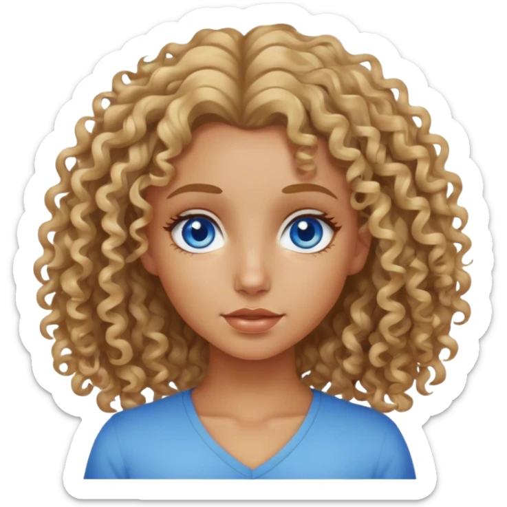 Girl with dirty blonde curly hair, blue eyes, tanned skin  sticker