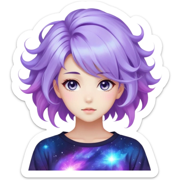 Beautiful gorgeous anime lady with beautiful nebula hair, fashion aesthetic  sticker