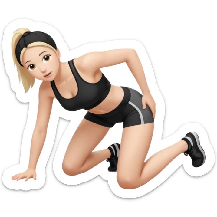 a young woman on all fours, head on the floor, arched back and ass up. sticker