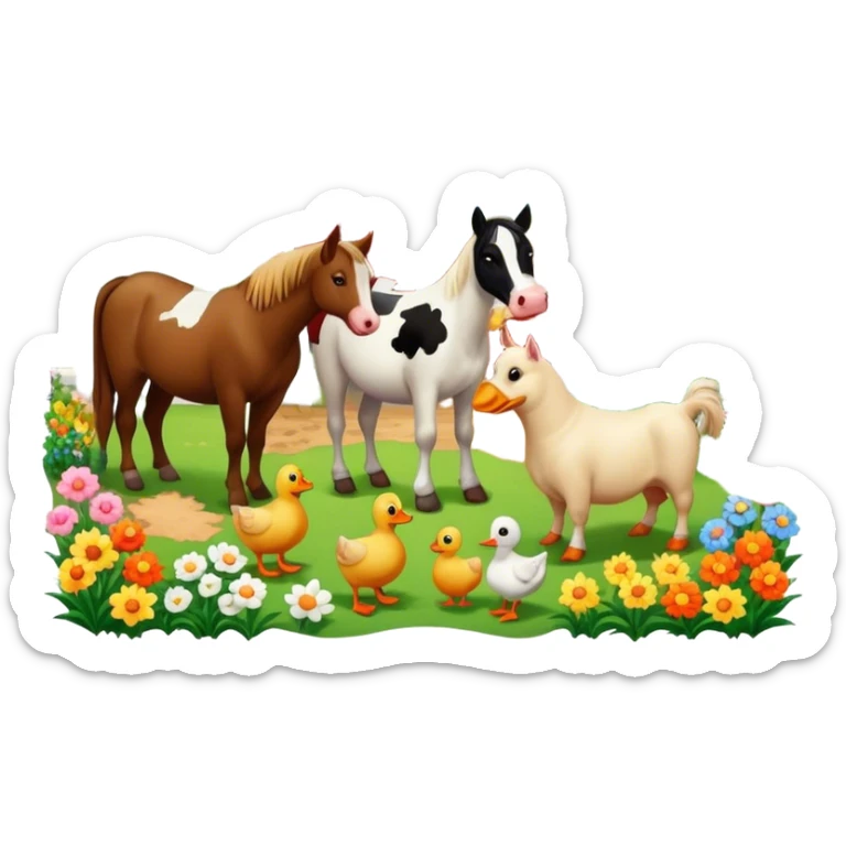 Farm horse duck a dog cow garden farmer chicken flowers sticker