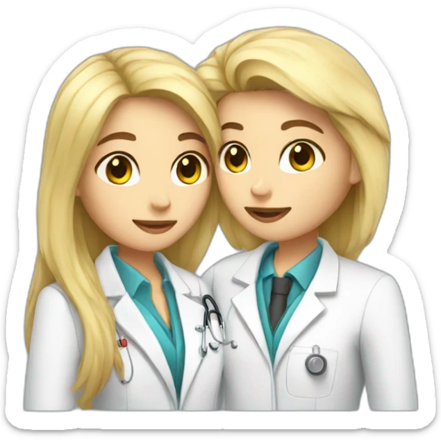 dark hair doctor girl kissing blond hair engineer sticker