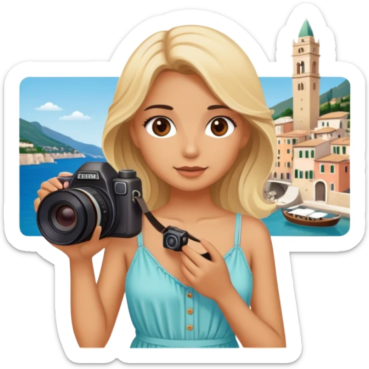 Luxury blonde model, brown eyes, honeymoon traveling in italy sticker