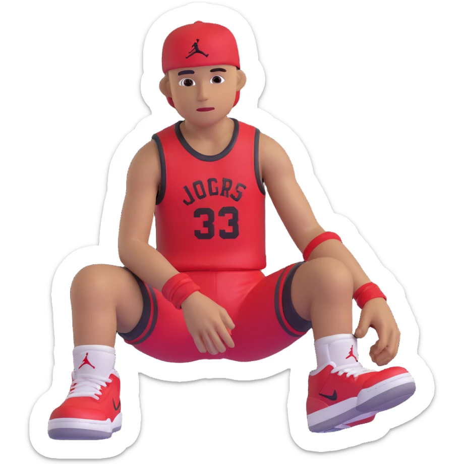 3D emoji style red Jordan Retro 3 sneaker with arms and legs, no face, sitting pose sticker
