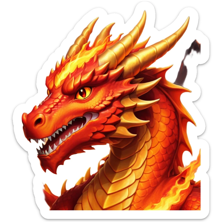 cinematic-noble-fierce-fire-dragon-portrait-emoji,-poised-and-imposing,-with-a-muscular,-scaled-body-ablaze-in-fiery-hues-of-crimson,-molten-orange,-and-molten-gold,-and-intense,-burning-eyes-that-mirror-the-heart-of-a-volcano;-rendered in detail sticker