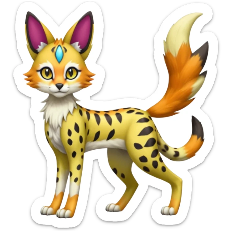 Colorful Meloetta-Sergal-Serval-Genet-Pokémon-Digimon-Fakémon-fusion-hybrid-creature sticker