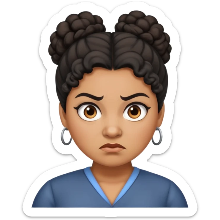 An angry female teacher with brown skin, black curly hair in a bun or updo, and slightly chubby sticker