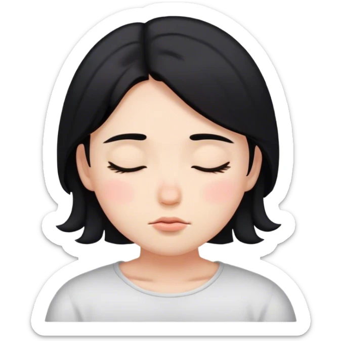 cute, lovely, pretty but sleepy face emoji w black hair sticker